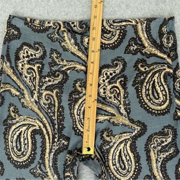 Free People Womens Pants Flare Bell Bottom Linen Blend Paisley Retro Blue Small - Picture 11 of 14